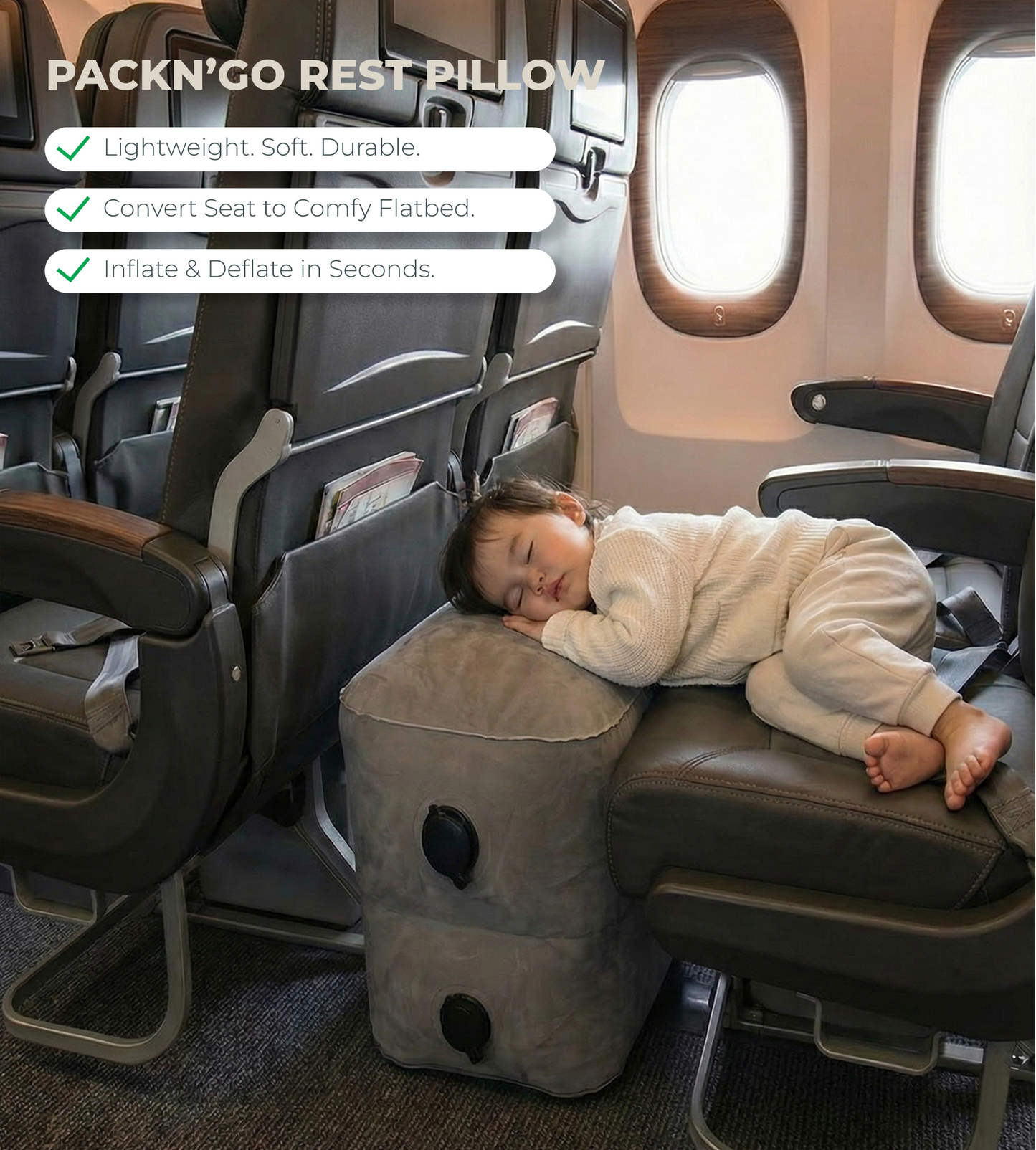 PackN’Go Inflatable Pillow | Toddler Plane Flatbed & Footrest